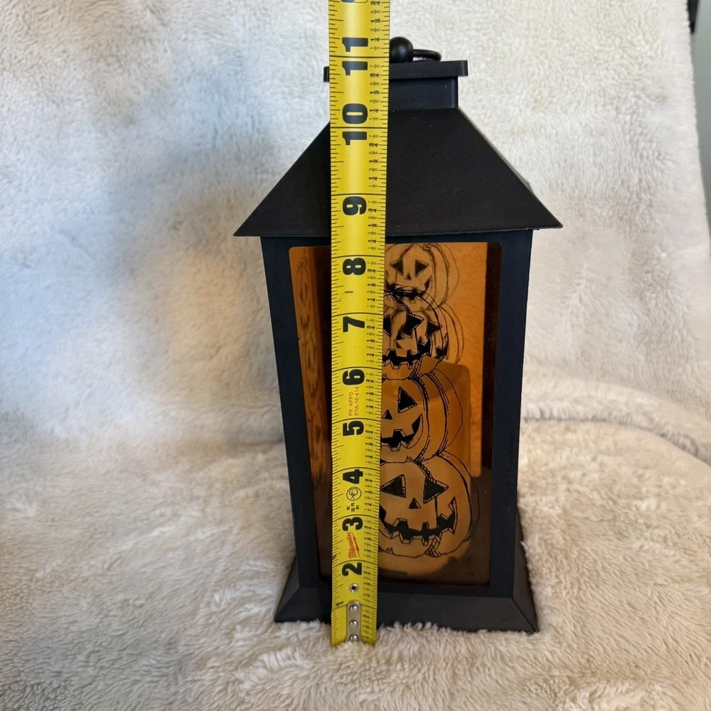 Halloween Pumpkin Lantern Battery Operated Lighted Black 11x5 Decor